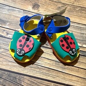 Colorful Ladybug Kids Sandals with Blue Straps